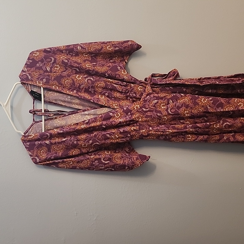 Maxi gold and purple wrap dress